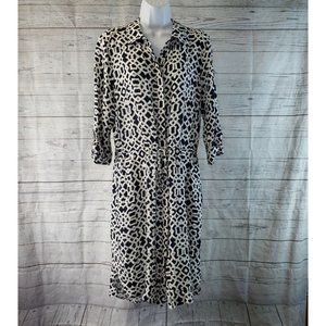 Jacqui E Womens Shirt Dress Sz 14 Blue White Button Front Tabbed Sleeves